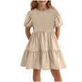 thumbnail image 1 of Mgmyaa Robe d'Été à Volants à Manches Courtes Smockée pour Filles, Col Ras du Cou, Ligne A, Fluide, Mini, Taille 5-15 Ans, 1 of 5