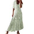 thumbnail image 2 of JUNWELL Robe Bohème d'Été pour Femmes, Robe Maxi Décontractée Grande Taille, Couleur Unie, Col en V, Robes Soleil, Dentelle à Franges, Longue Robe, 2 of 7