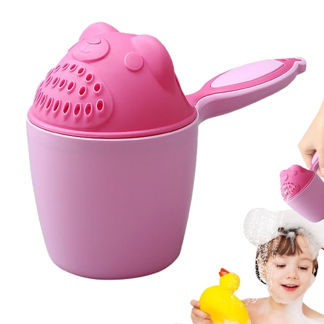 Baby Hair Washing Rinse Cup, Tear Free Bath Shower Cap with Soft Brim for Eyes Ears Protection, Ergonomic Handle Design
