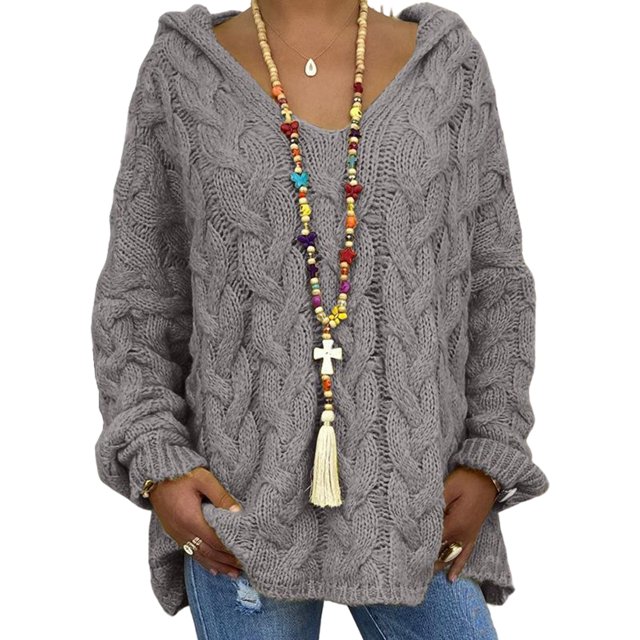 Innerwin Chandail d'Hiver Chaud pour Femmes Chic à Manches Longues Confortable Gris Foncé TTG
