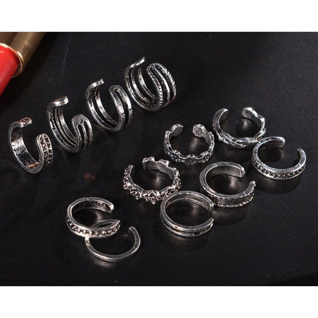 LEEYNEER 12Pcs Silver Alloy Adjustable Toe Rings Jewelry Foot Retro Style Women