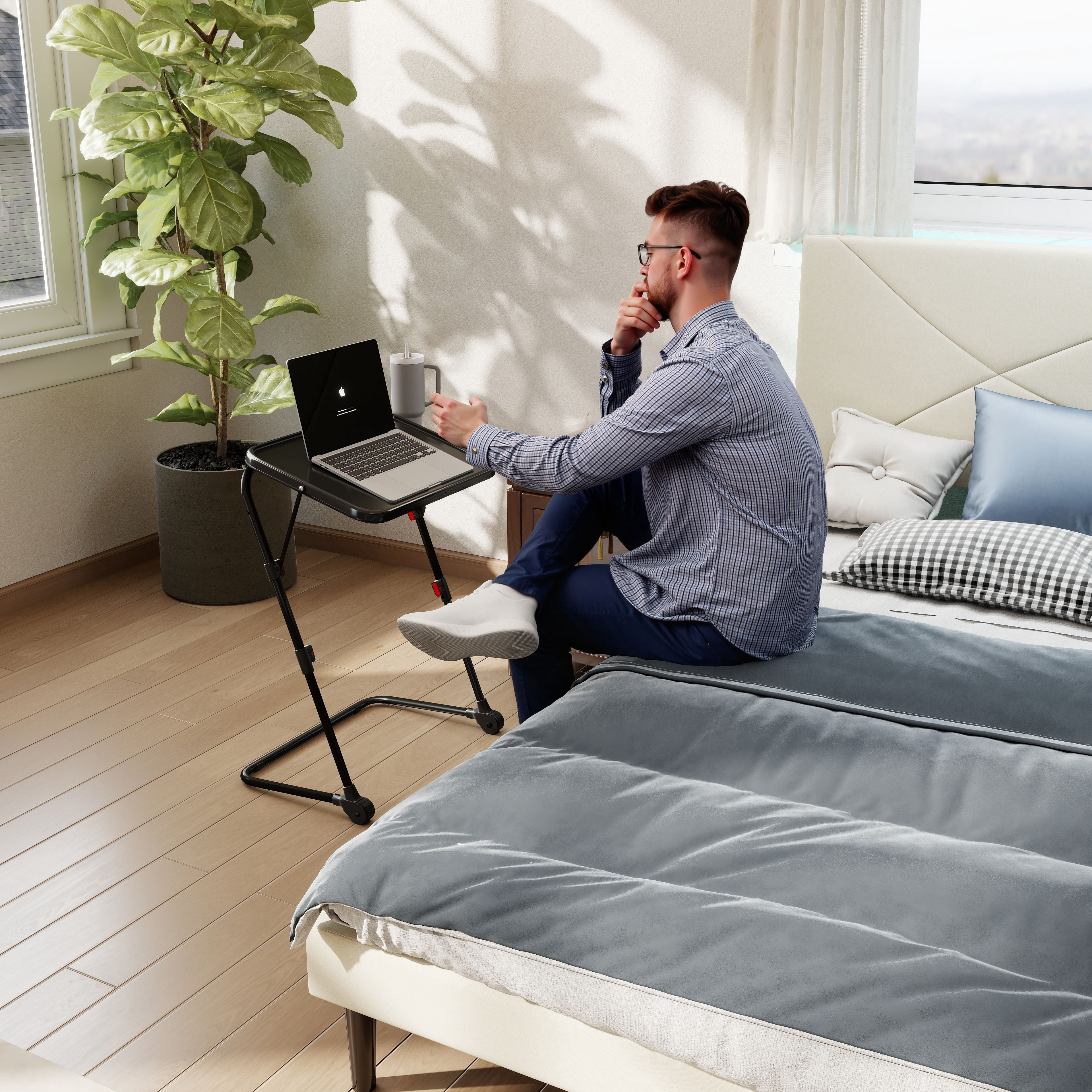 Cadre de lit Queen Homy Casa avec tablette pliante portative - Ensemble chambre