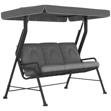 Outsunny Balançoire de Porche Extérieure en Métal pour 3 Personnes avec Auvent Gris Pâle
