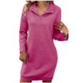 thumbnail image 1 of Robes Débardeurs pour Femmes Robe Chandail à Col Roulé à Manches Longues d'Automne et d'Hiver pour Femmes, Boutonnée, Unie, à Revers, en Tricot, Mini, à Enfiler, Robes S-262 Rose Vif-A L, 1 of 1