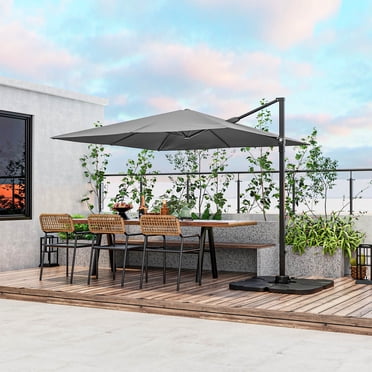 Costway Patio 9.5FT Square Cantilever Offset Hanging Umbrella 2-Tier 360° Outdoor Gray