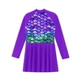 thumbnail image 4 of Sholeno Filles Enfants Cache-Maillot UPF 50 Robe de Natation à Manches Longues Maillot Dermoprotecteur Maillot de Bain Tenue de Plage Haut Violet 8, 4 of 6