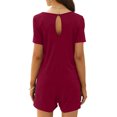 thumbnail image 4 of LOVZFMLL Combinaison Femme Couleur Unie Manches Courtes Col Rond Ceinture Dos Nu Manches Courtes Vin TTG, 4 of 8