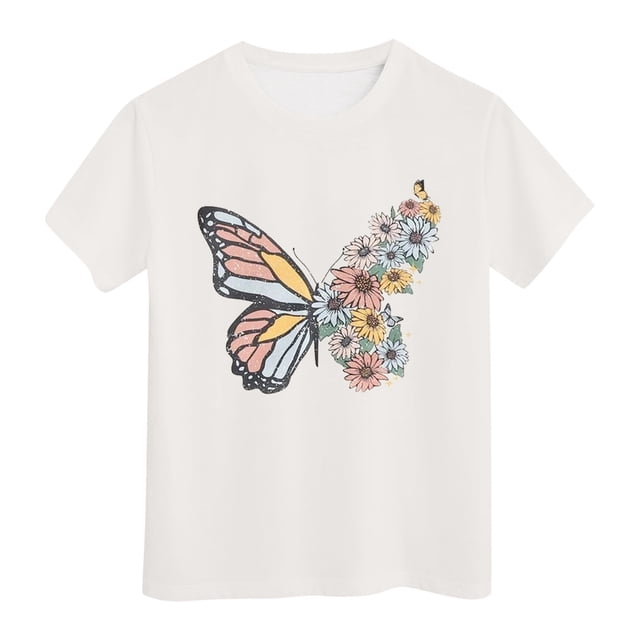 PMVFHDE T-Shirt Graphique Mignon pour Fille, Col Rond Décontracté, Manches Courtes, T-Shirt d'Été, Hauts, Blanc-A, 3-4 Ans