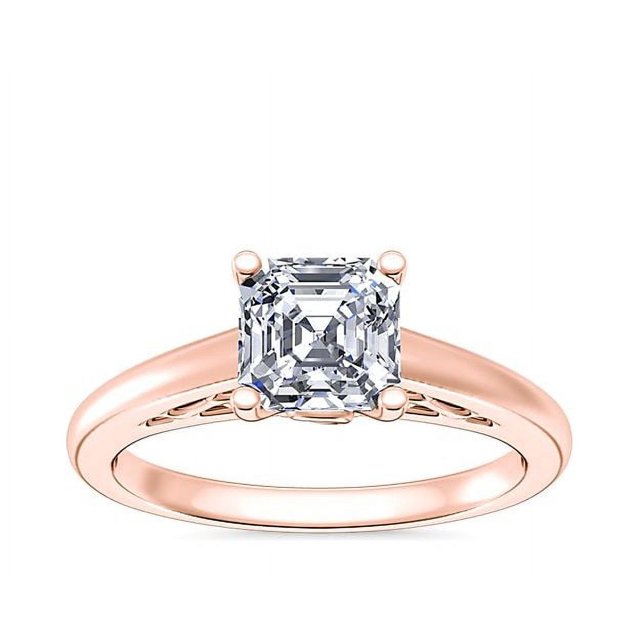 1.00 Carat Excellent Asscher Cut Real Diamond Latest Design Solitaire Engagement Ring for Ladies Solid 14K Rose Gold Size 7.5