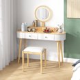 thumbnail image 4 of Costway Solid Wood Makeup Vanity Desk Set with LED Lighted Mirror Drawers Cushioned Stool White + Natural, 4 of 10