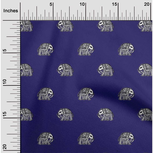 oneOone Cotton Silk Fabric Elephant Block Decor Fabric Printed BTY 42 Inch Wide
