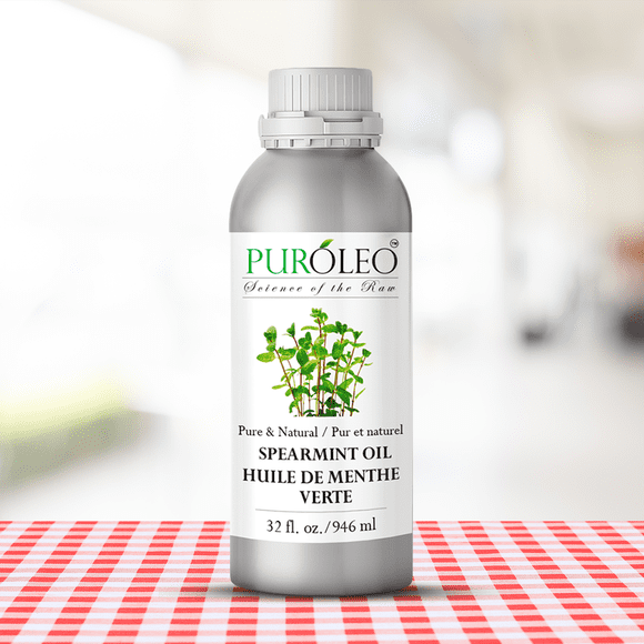 PUROLEO Spearmint Essential Oil 32 Fl Oz/946 ML (Packed In Canada) 100% Pure and Natural Aromatherapy Oil Freshness Unleash the Cool, Refreshing Aroma of Spearmint, Undiluted and Perfect