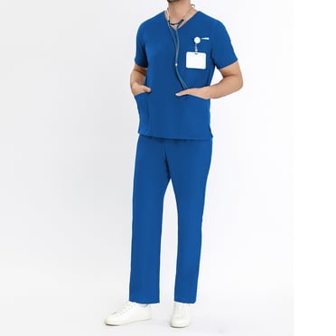 LSLJS Men Scrubs Set - Men Working Uniform Pocket Short Sleeve Blouse+Long Pants Two-Piece Sets, Mens Scrubs Set Gifts for Men