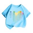 thumbnail image 3 of LUOGENLI T-Shirt pour Filles Enfant Filles Mignon Mode Imprimé Col Rond Manches Courtes Tee Été Décontracté Doux Ample T-Shirt Hauts Maxi Chemises pour Filles Été 2025 Floral Fluide Boho Hauts Bleu 8-10 Ans, 3 of 5