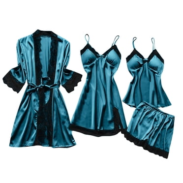 Cameland Pajamas for Women Set Shorts Lingerie Silk Lace Robe Dress Sleepwear Nightdress Pajamas Set