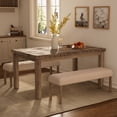 thumbnail image 3 of Farmhouse Dining Set 4-Person Dining Room Set, Mid-century Rectangular Wood Dining Table with 2 Upholstered Benches for Apartment Kitchen (Beige, 3PCS-Table+2 Bench), 3 of 5