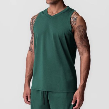 LOVZFMLL Tank Tops for Men Fashionable Men's V-neck Solid Color Mesh Drying Sleeveless