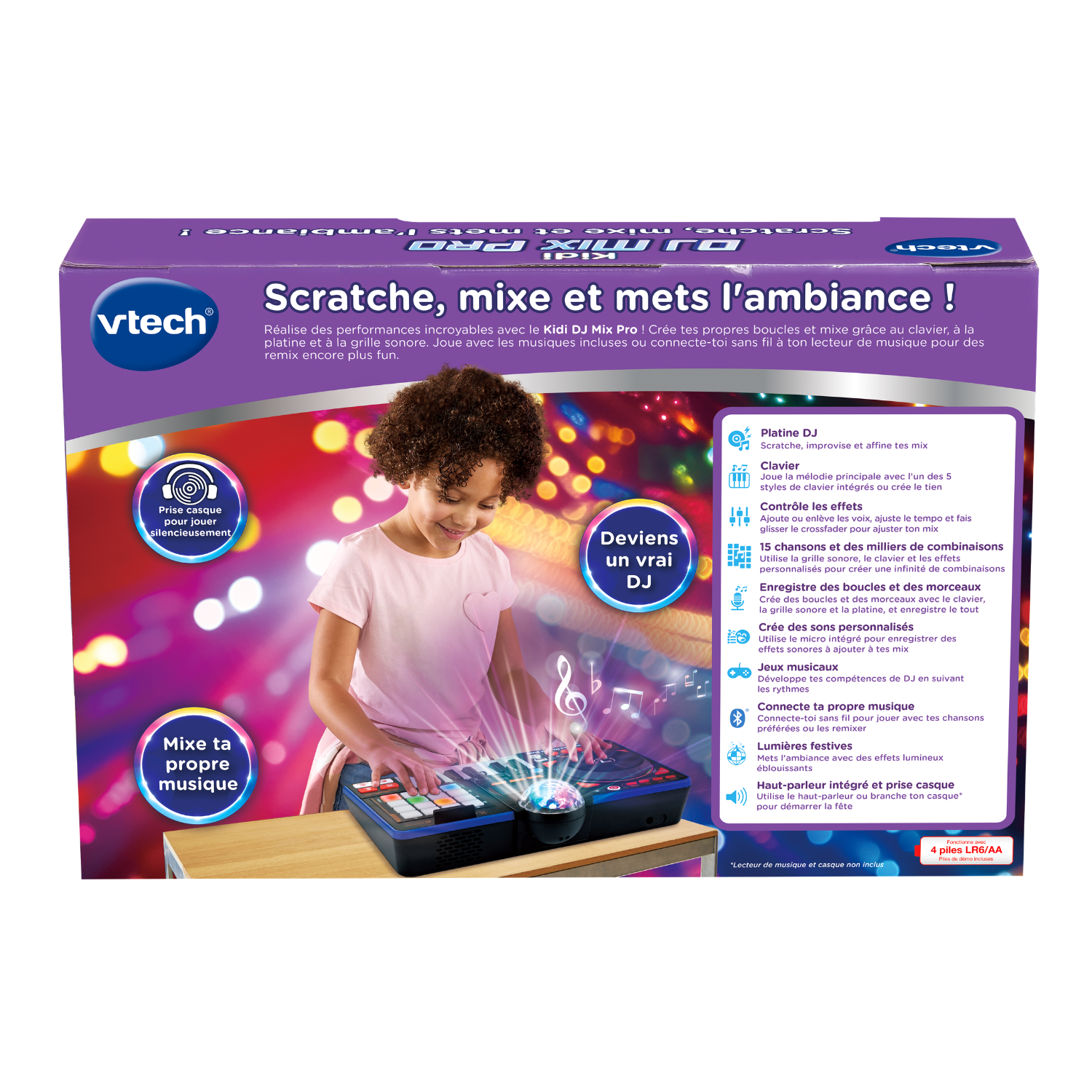 VTech Kidi Star DJ Mixer Pro Kids Real Music Turntable, Piano and Songs Toy for kids - French Version, 5+ Years