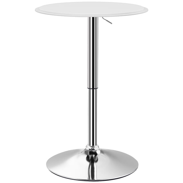 HOMCOM Table de Bar Ronde avec Hauteur Réglable de 26,5 à 36,5 Pouces, Comprenant un Plateau en Similicuir Blanc et un Cadre en Acier Chromé avec une base à Disque. la Table Comprend un Dessus Pivotant à 360 Degrés et un Mécanisme de Levage Hydraulique à Gaz pour un Réglage Facile de la Hauteur. Convient aux Salles à Manger, Cuisines, bars Ou patios, Elle a une Capacité de Charge de 110 Lb et Mesure un Diamètre de 25 Pouces. le Diamètre de la base Est de 20 Pouces, et la Table Est Facile à Nettoyer avec un Chiffon Humide.
