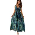 thumbnail image 1 of Robe à Col en V Robes d'Été pour Femmes Robe Bohème Robe Dos Nu Sans Manches Robe à Fleurs Robe de Plage Longues Robes Robe Maxi Robe de Cocktail (Vert, TG), 1 of 7