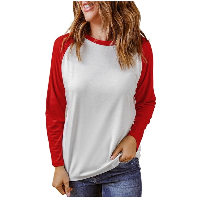 CEHVOM Blouse pour Femme Printemps Patchwork Manches Longues Col Rond T-Shirt Décontracté Hauts Liquidation
