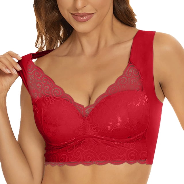 Pisexur Deep V Lace Bralettes for Women, Plus Size Signature Lace Unlined Underwire Bra with Support