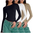 thumbnail image 1 of Birdeem T-Shirts à Manches Longues pour Femmes Mode Décontractée Col Rond Couleur Unie T-Shirt à Manches Longues Chandail Tops Manches 3/4 T-Shirts pour Femmes, 1 of 4