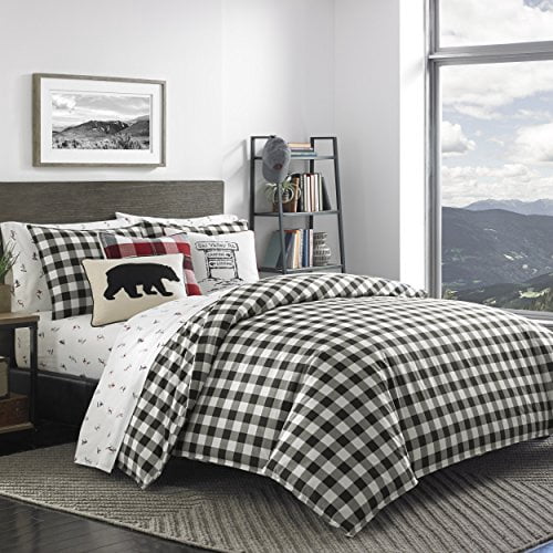 Eddie Bauer Mountain Plaid Duvet Cover Set Full/Queen Black