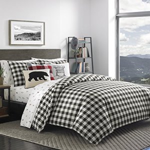 Eddie Bauer Mountain Plaid Couvercle de couette Ensemble plein/queen noir