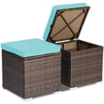 thumbnail image 4 of Costway 2 Pcs Poufs de Patio en Rotin Table d'Appoint Coffre de Rangement Repose-Pieds Turquoise, 4 of 10