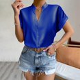 thumbnail image 2 of Women Solid Color Tops Button V Neck T-Shirts Blouse, 2 of 9
