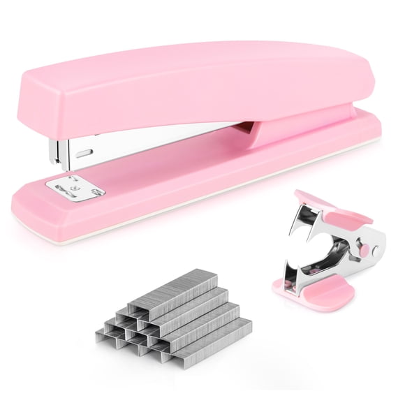 Deli Agrafeuse, Agrafeuse de Bureau, Agrafeuse de Bureau, Capacité de 20 Feuilles, Comprend 1000 Agrafes et un Dénoyauteur d'Agrafes, Pink