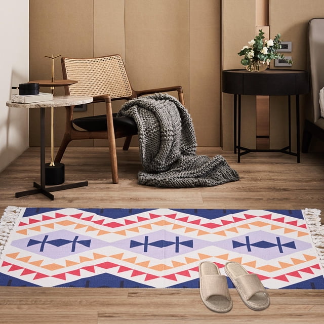 2' x 5' Area Rug, Boho Tassel Cotton Carpet for Living Room Bedroom