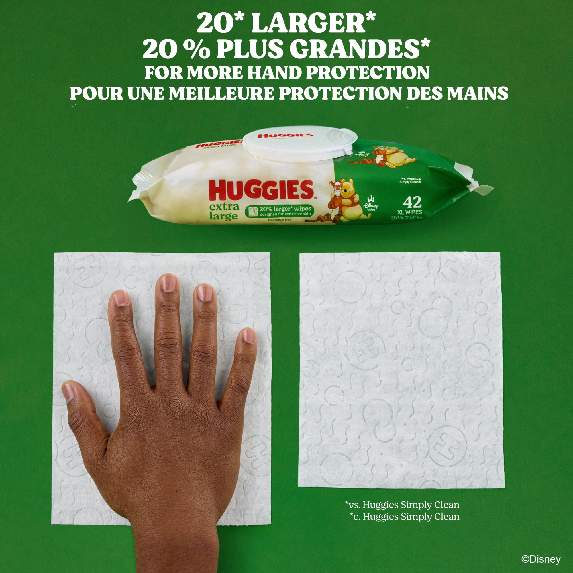 Lingettes pour bébés Huggies Natural Care XL pour peau sensible, NON PARFUMÉES, total de 588 lingettes