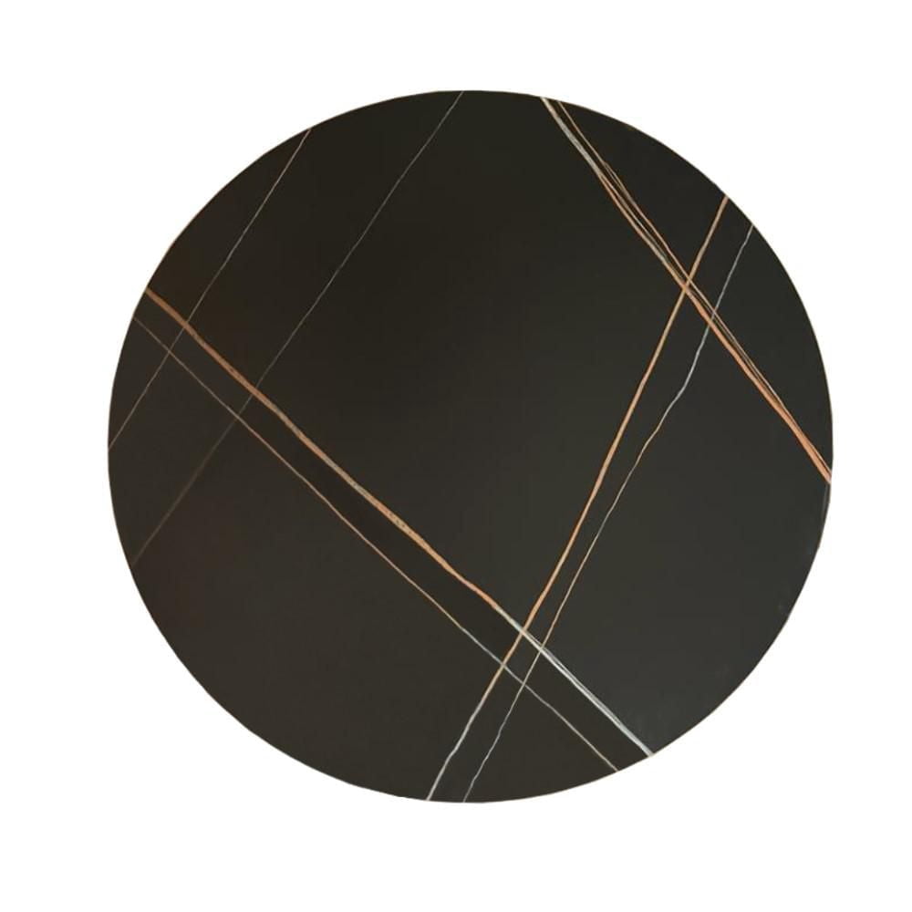 Table de salle à manger Kenlyn, pierre frittée noire élégante, base robuste dans une finition en laiton doré brossé. Cette table de 35,5 pouces respire l'élégance et la sophistication modernes