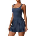 thumbnail image 1 of PISONIC Robe de Tennis et de Golf pour Femmes avec Soutien-Gorge Intégré, Short, Dos Nu, Encolure Carrée, Ourlet Plissé, Robes Athlétiques avec Poches, 1 of 6