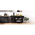 thumbnail image 2 of 59.3" Kitchen Island with Storage 2 Pull Out Cabinet Organizers & Rubber Wood Drop Leaf, Rolling Kitchen Island with Trash Can Storage, Power Outlet, Spice & Towel Rack for Kitchen, Dining, Black, 2 of 33