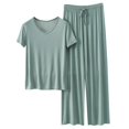 thumbnail image 1 of Hontri Ensembles de Pyjama à Manches Longues pour Femmes - Vêtements de Nuit Douillets d'Automne (Grande Taille, Deux Pièces à Col Rond) Gris TG, 1 of 5