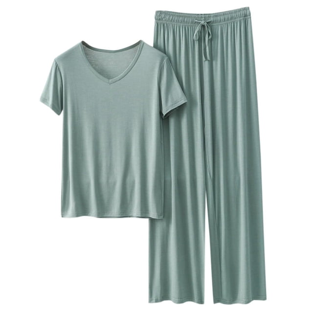 Hontri Ensembles de Pyjama à Manches Longues pour Femmes - Vêtements de Nuit Douillets d'Automne (Grande Taille, Deux Pièces à Col Rond) Gris TG