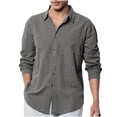 thumbnail image 1 of GigrtiJin Chemise en Lin pour Homme à Boutons, Manches Longues, Col à Revers, Chemises Unies, Mode Décontractée, Confortable, Chemises Amples, 1 of 6