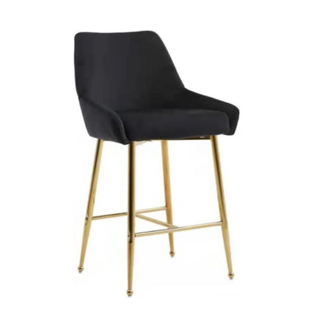 Heye Black Stool with Velvet Upholstery and Steel Base