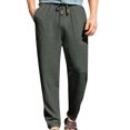 thumbnail image 1 of Pants for Men, Mens Fashion Drawstring Elastic Waist Solid Color Casual Length Pants, 1 of 9