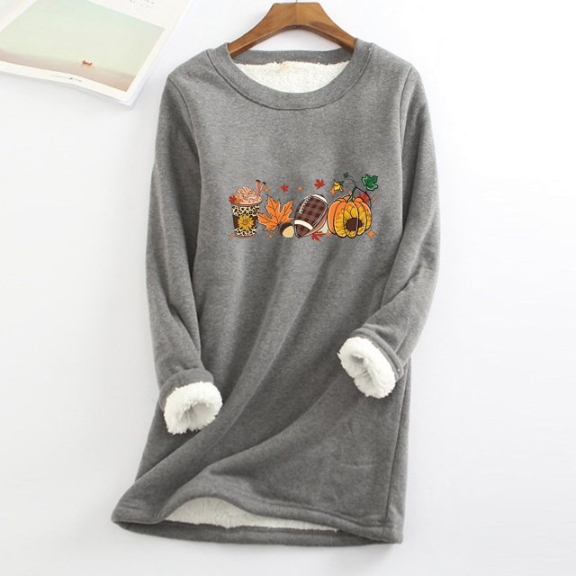 Chandail en Molleton Femme Col Rond Poche Épaissi Peluche Chaud Manches Longues Hauts Automne Chemises en Liquidation