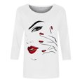 thumbnail image 4 of Penkiiy Hauts pour Femmes Mode Femmes T-shirt Imprimé Mi-Long Manches 3/4 Blouse Col Rond Hauts Décontractés Blanc Vêtements Y2K, 4 of 4