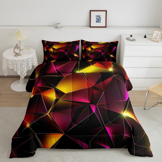Erosebridal Futuristic Honeycomb Bedding Full Comforter Set, Abstract Geometry Down Comforter, Teens Adults, Breathable 3pcs
