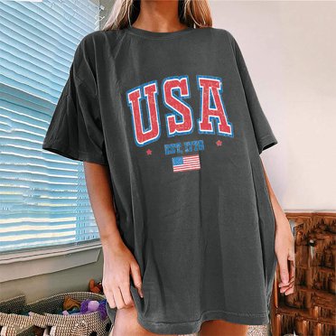Simua T-Shirt Vintage à Col Rond pour Femmes, T-Shirt Graphique Décontracté à Manches Courtes et Épaules Tombantes, Coupe Décontractée