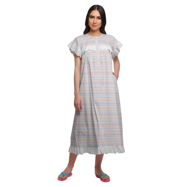 Moomaya Chemise de Nuit d'Allaitement à Col Rond Imprimée pour Femmes en Coton