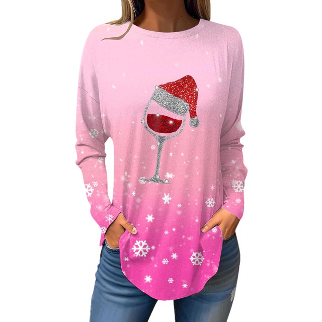 Birdeem Womens Round Neck Printed Blouses Fashion Long Sleeve T-Shirts Tops