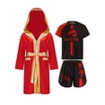 thumbnail image 1 of TiaoBug Kids Boys Boxing Uniform Set 3 Pcs Long Sleeve Open Front Hooded Cloak Robe with T-shirt and Shorts Red 16, 1 of 5