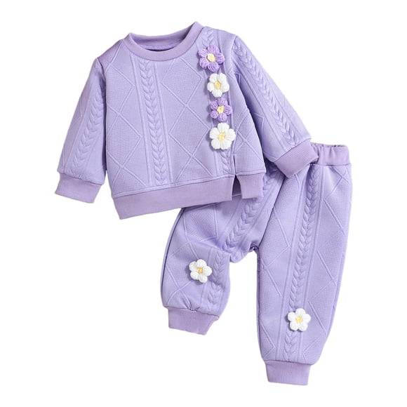 dmqupv Cowgirl Outfits For Girls Toddler Baby Girl Clothes Cute Floral Long Sleeve Sweathsirt Fall Winter Outfits Kids Pullover Pants Set Purple,Size for 6-9 Months